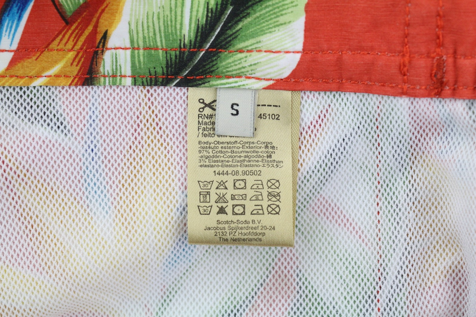 SCOTCH & SODA Men Swimwear S Red Floral Pattern Mesh Lined Drawstring Waist