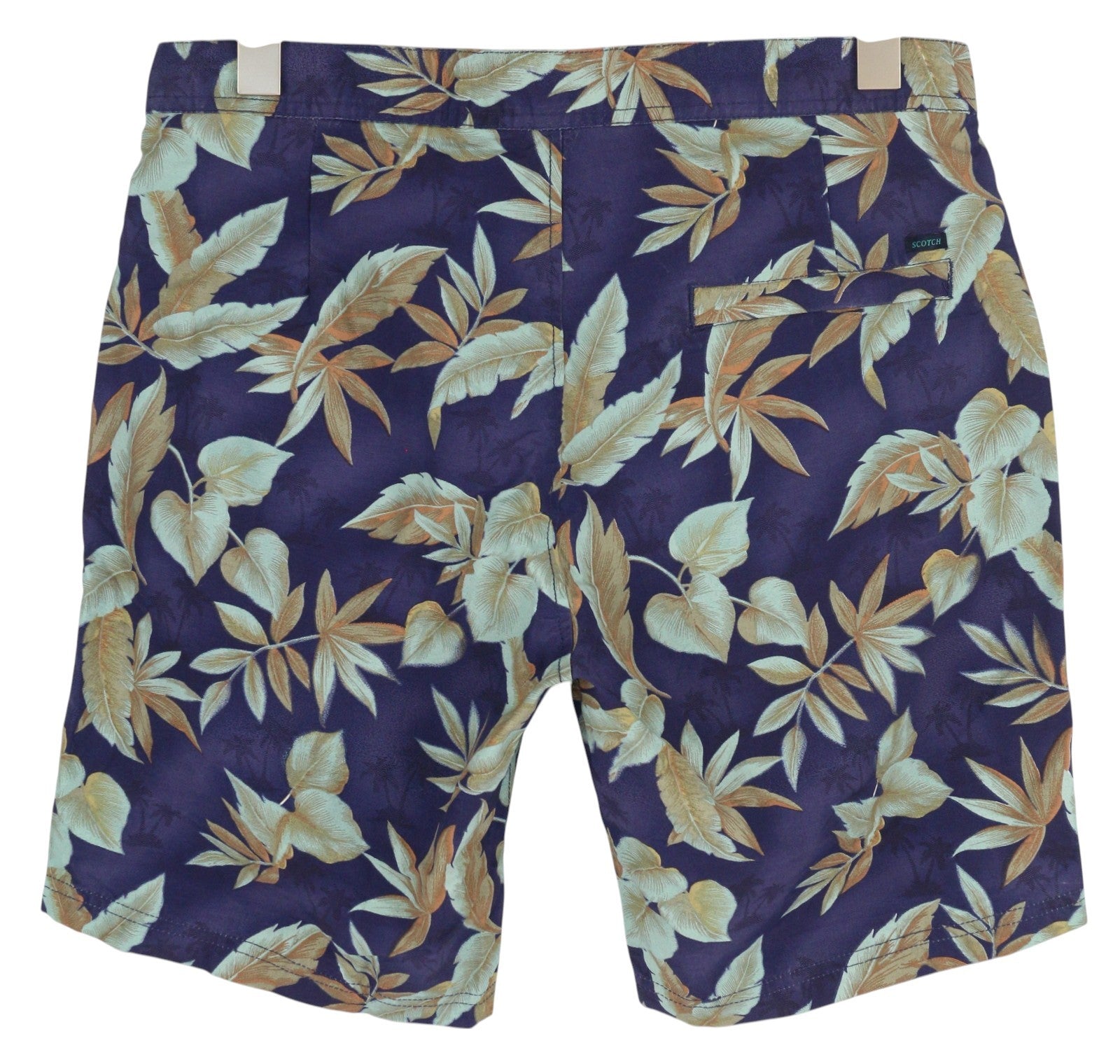 SCOTCH & SODA Men Swimwear S Blue Leafs Pattern Mesh Lined Drawstring Waist