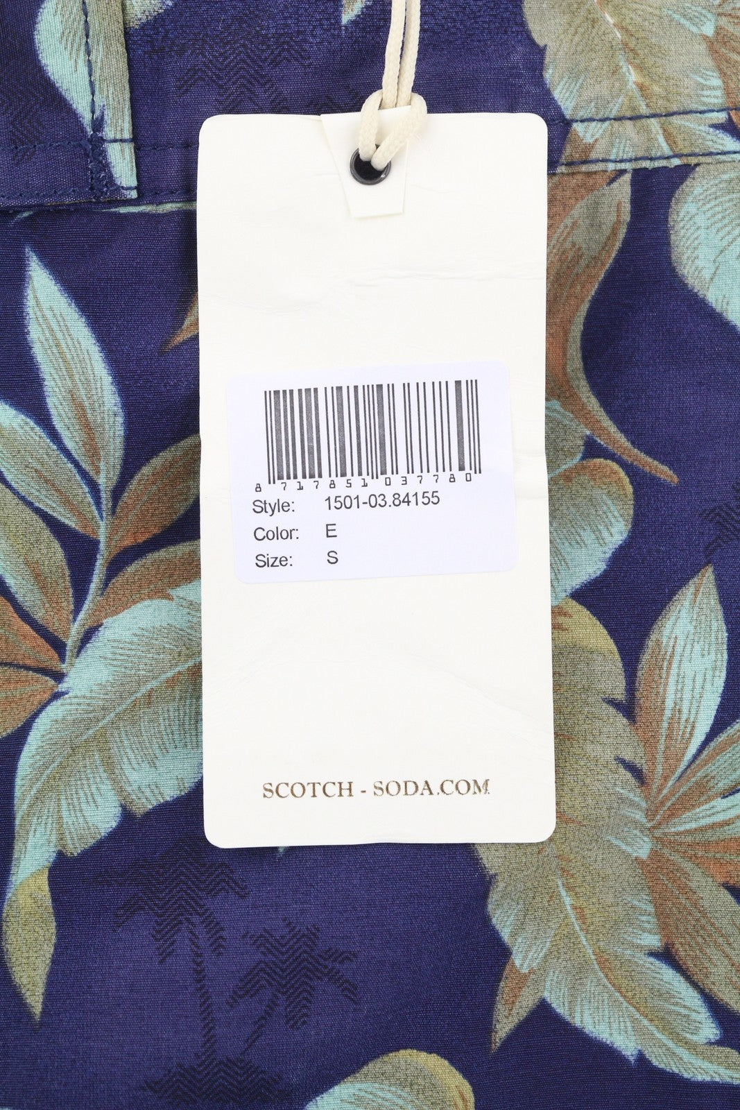 SCOTCH & SODA Men Swimwear S Blue Leafs Pattern Mesh Lined Drawstring Waist