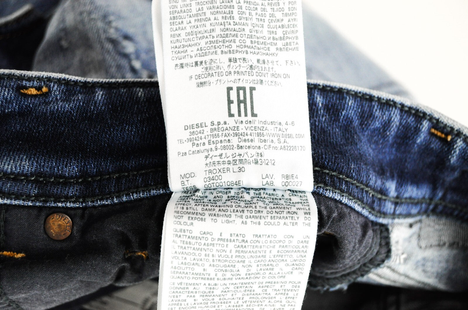 DIESEL Troxer R8IE4 vyriški džinsai W28/L30 tamprūs, ploni, aptempti, mėlyni 