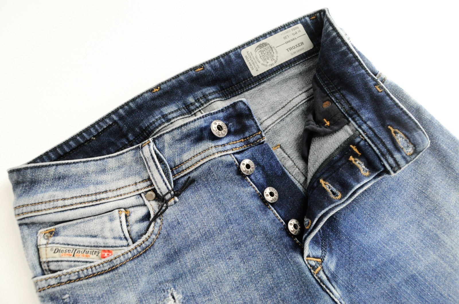 DIESEL Troxer R8IE4 vyriški džinsai W28/L30 tamprūs, ploni, aptempti, mėlyni 