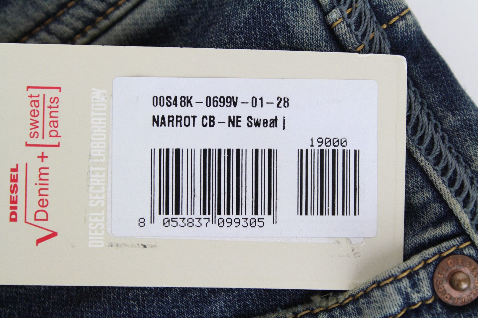 DIESEL Narrot CB-NE 0699V Mens Jeans W28 Sweat Jogg Slim Stained Distressed