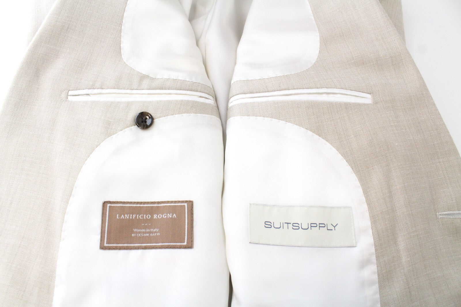 SUITSUPPLY La Spalla Mens Suit UK40R Beige 3 Pc Wool Silk Linen Herringbone