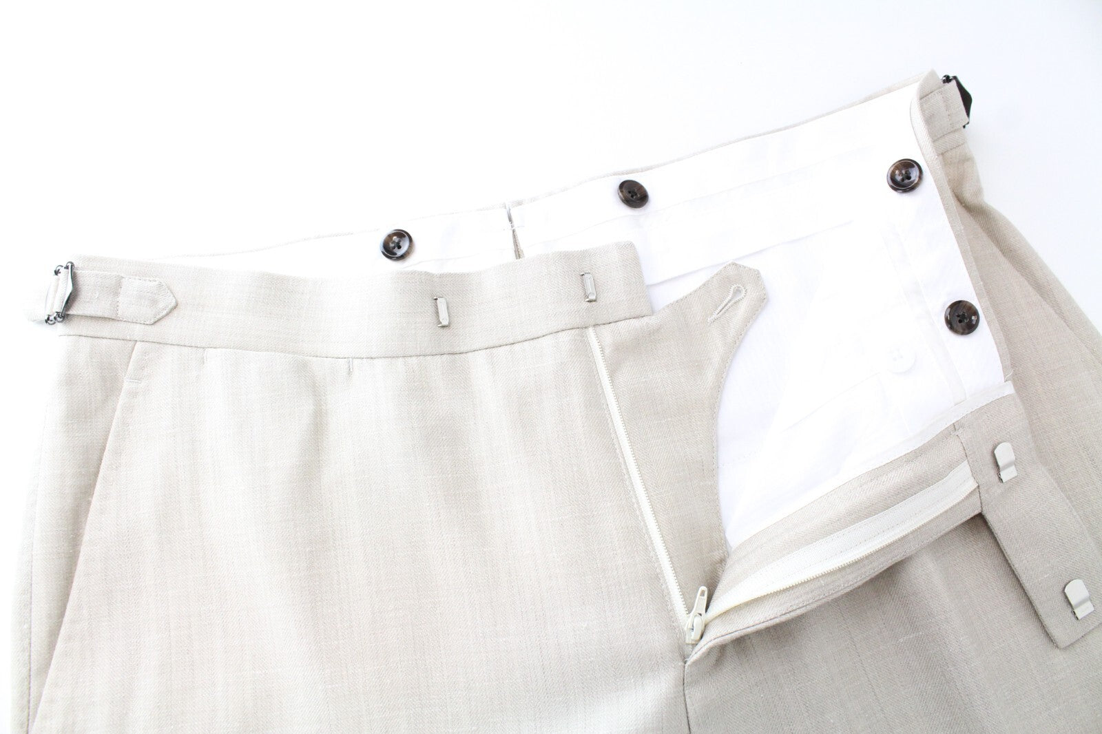 SUITSUPPLY La Spalla Mens Suit UK40R Beige 3 Pc Wool Silk Linen Herringbone