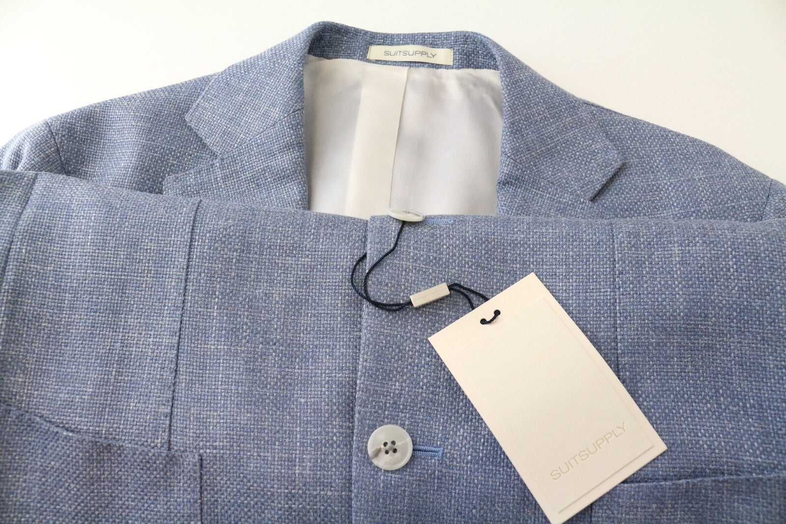 SUITSUPPLY Havana Mens Blazer UK36R Blue Slim Wool Silk Linen Cashmere Melange