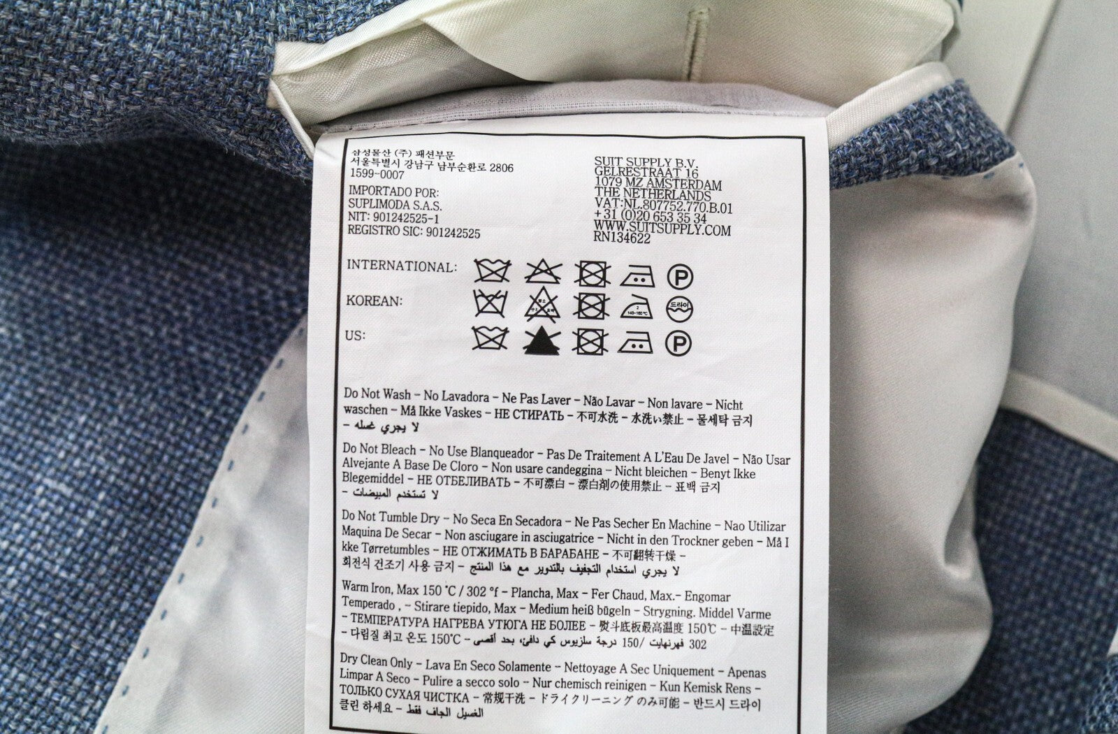 SUITSUPPLY Havana Mens Blazer UK36R Blue Slim Wool Silk Linen Cashmere Melange