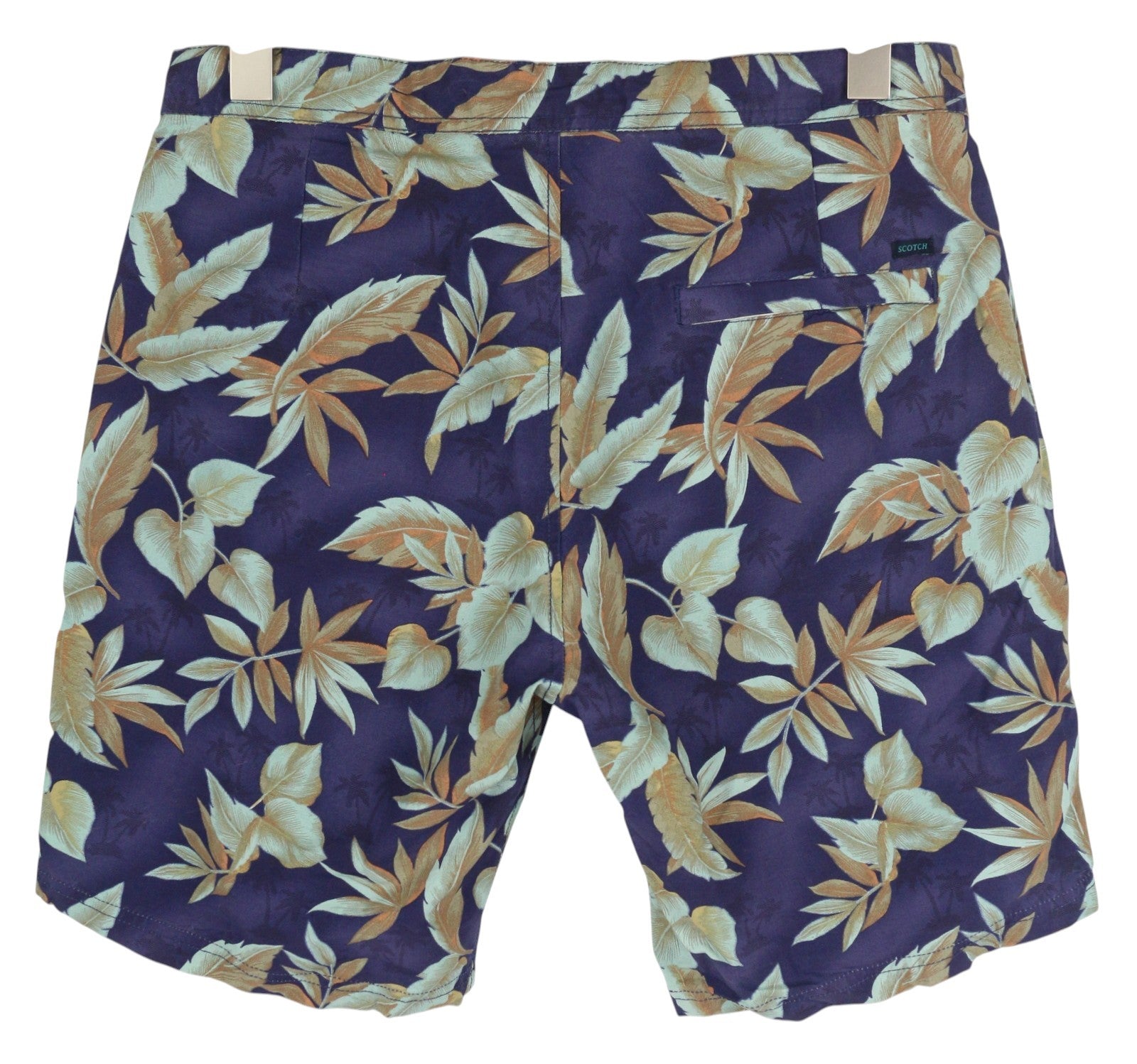 SCOTCH & SODA Men Swimwear S Blue Leaf Pattern Mesh Lined Drawstring Waist Logo