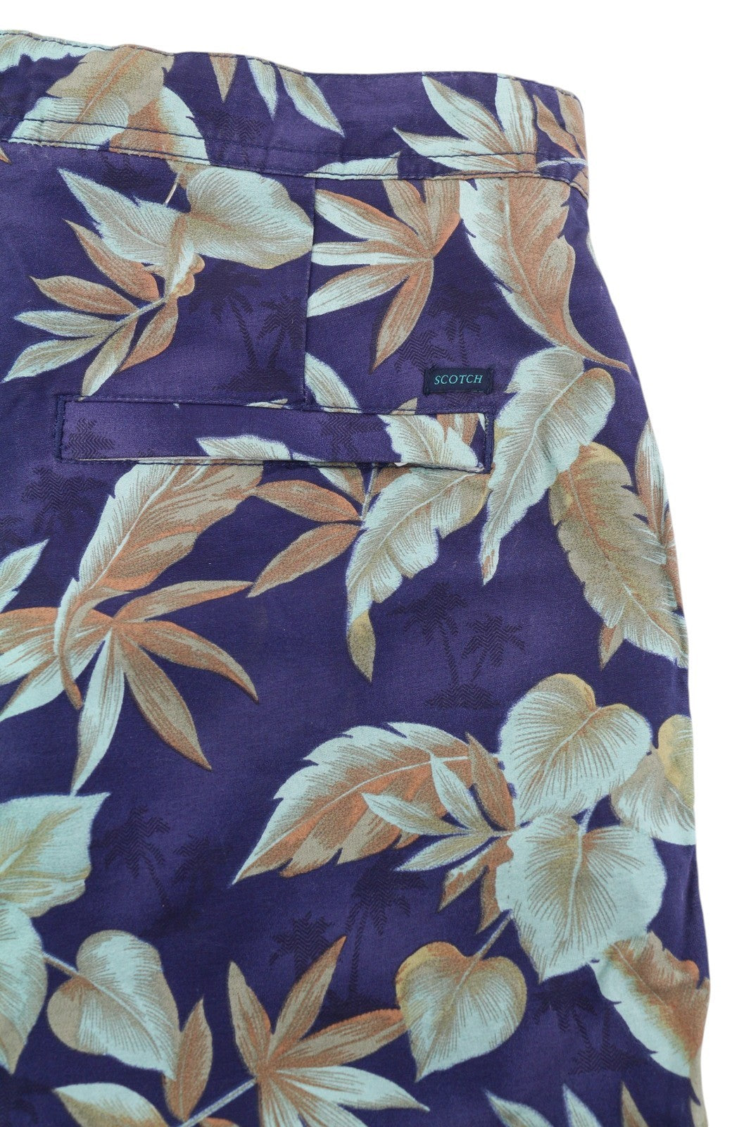 SCOTCH & SODA Men Swimwear S Blue Leaf Pattern Mesh Lined Drawstring Waist Logo