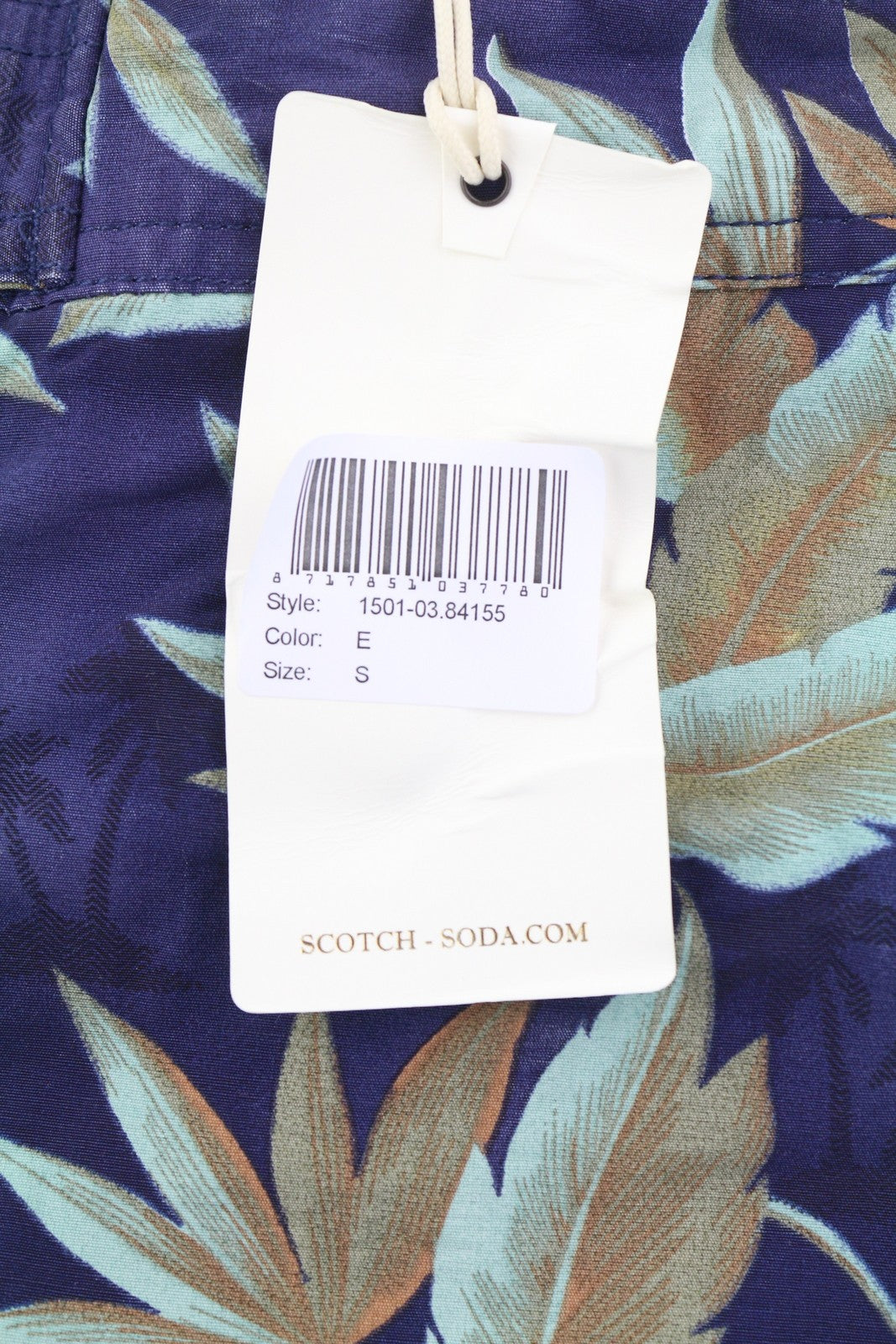 SCOTCH & SODA Men Swimwear S Blue Leaf Pattern Mesh Lined Drawstring Waist Logo