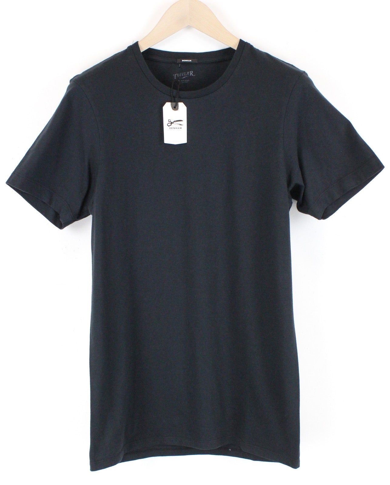 DENHAM Tubular S Tee Black Womens  Plain Round Neck Short Sleeve Top