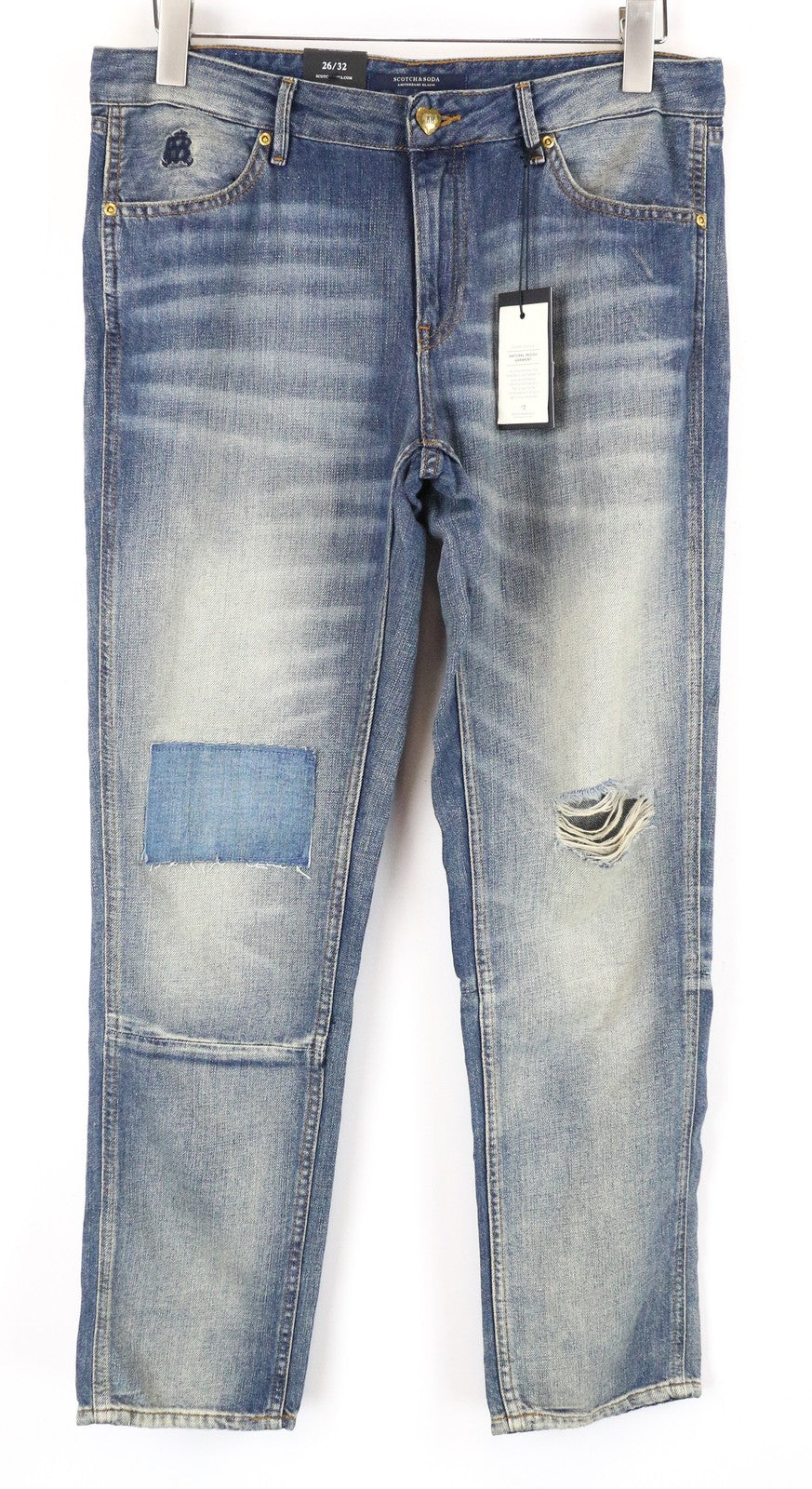 SCOTCH & SODA Womens Jeans W26/L32 Blue Bandit Tapered Distressed