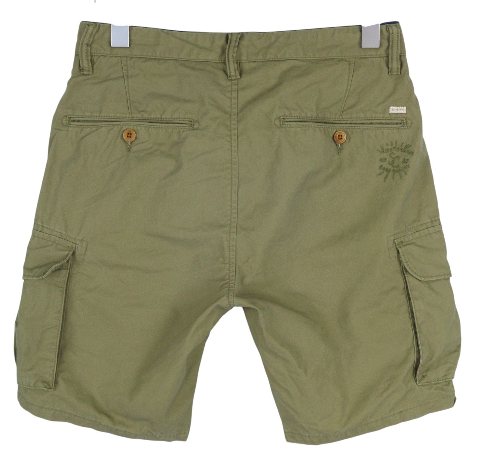 SCOTCH & SODA Men Shorts W29 Khaki Green Cargo Zip 5-Design Pockets Logo Casual
