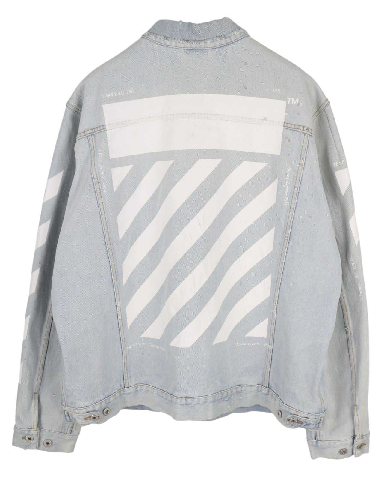 OFF-WHITE Over Men Jacket 2XL Trucker Denim Blue Washed Bleached Distress RRP599