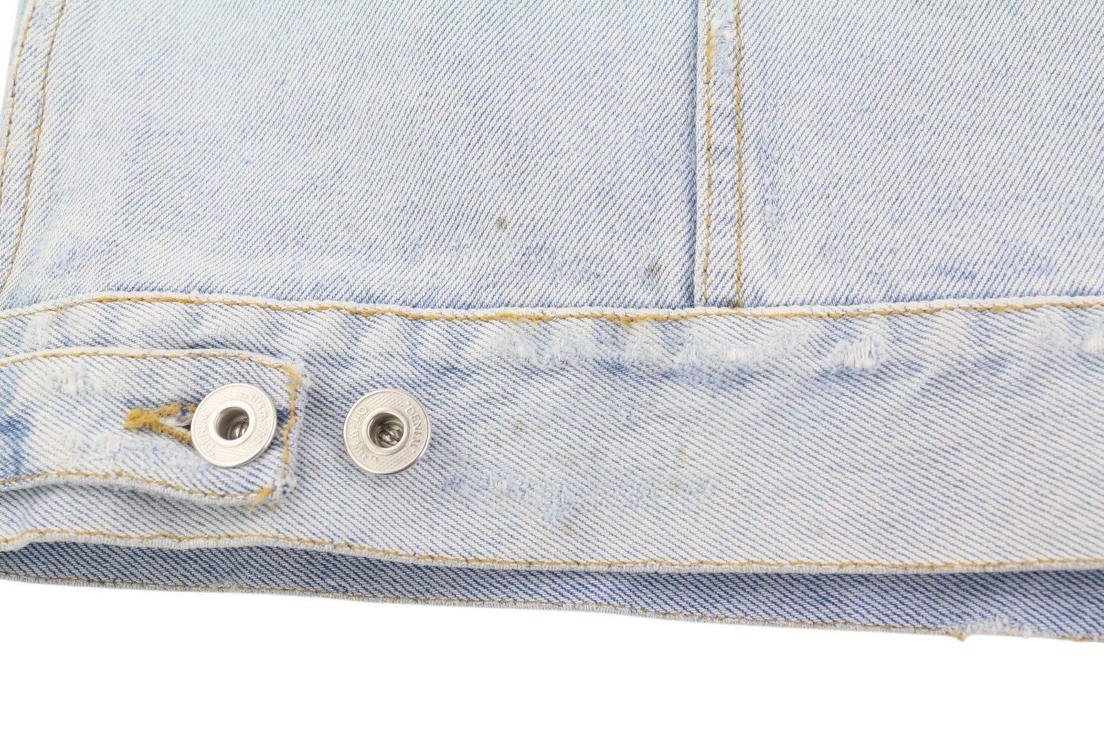 OFF-WHITE Over Men Jacket 2XL Trucker Denim Blue Washed Bleached Distress RRP599