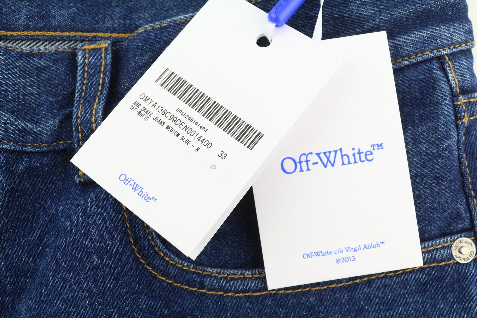 OFF-WHITE Arr Skate Men Jeans W33 Denim Washed Blue Regular Fit Button RRP€645
