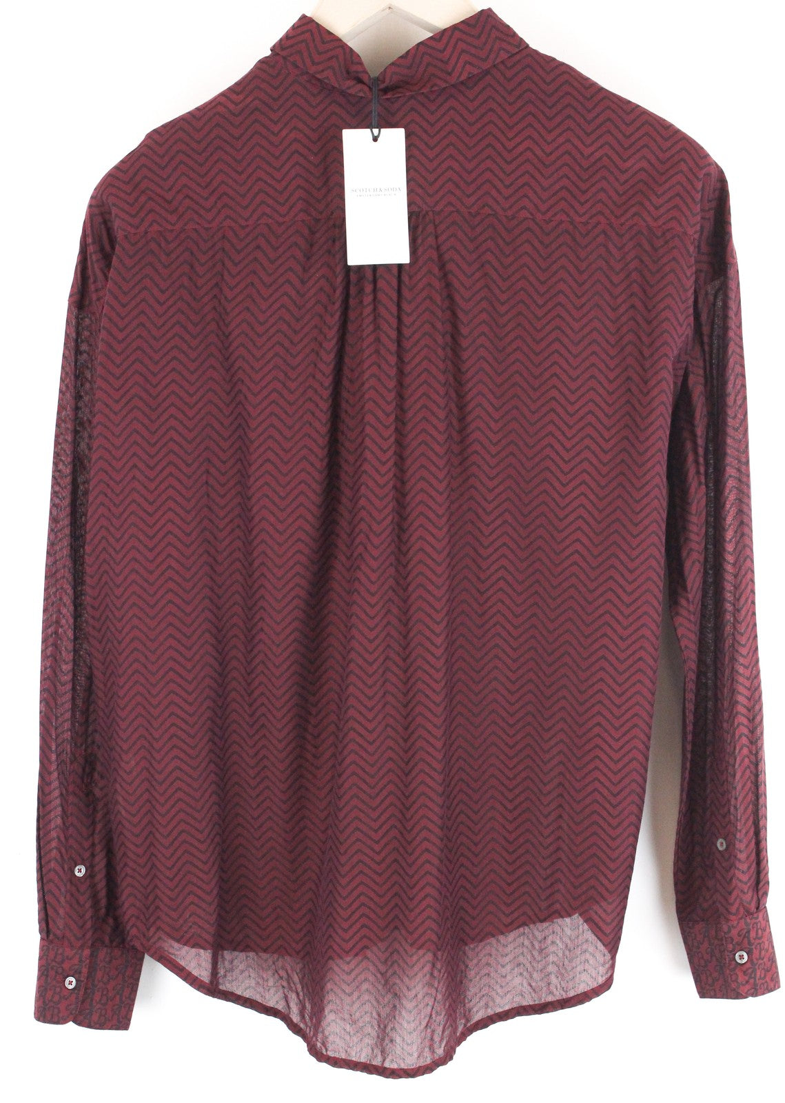 SCOTCH & SODA  Blauw Womens Shirt ~L Red Sheer Lightweight Patterned