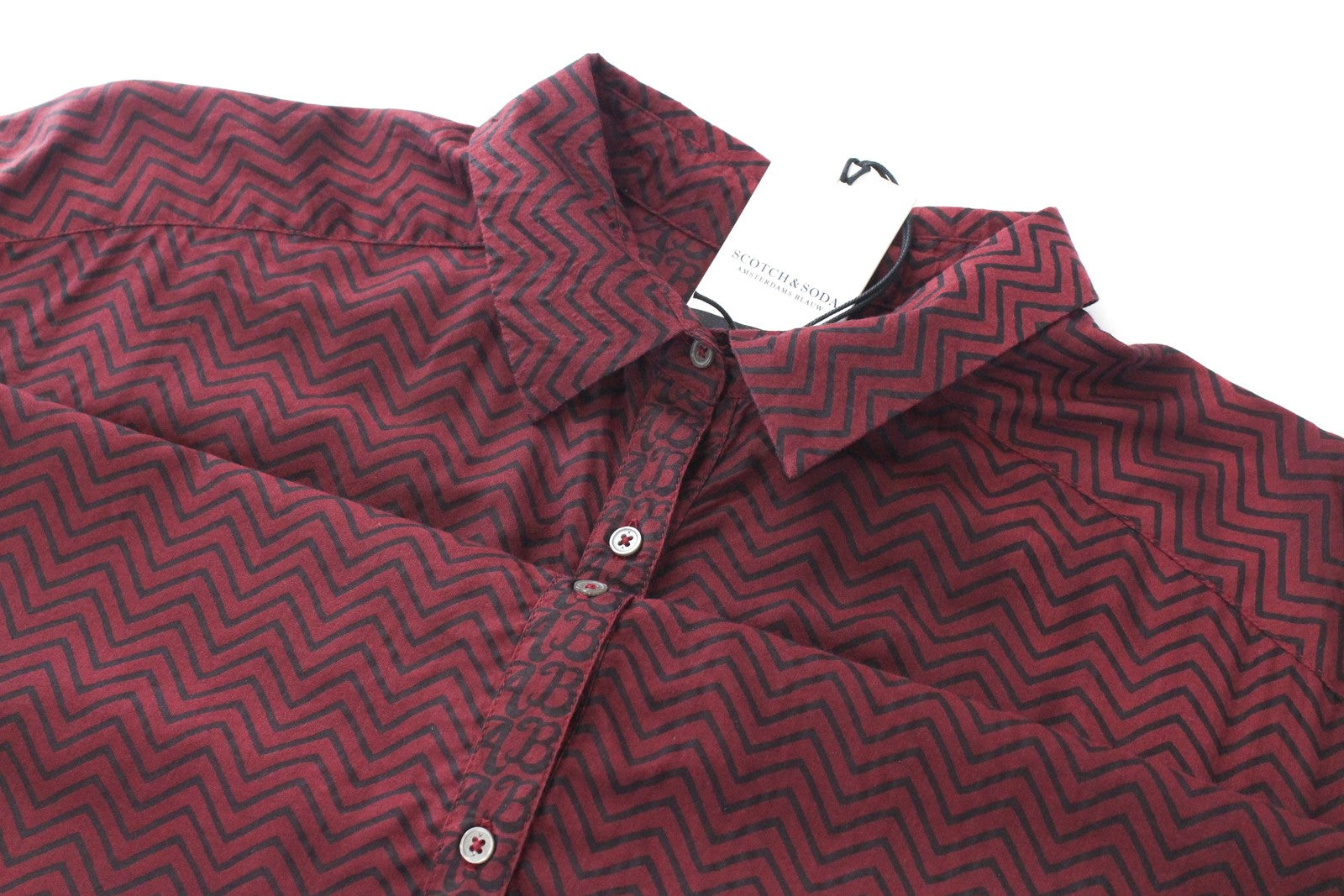 SCOTCH & SODA  Blauw Womens Shirt ~L Red Sheer Lightweight Patterned