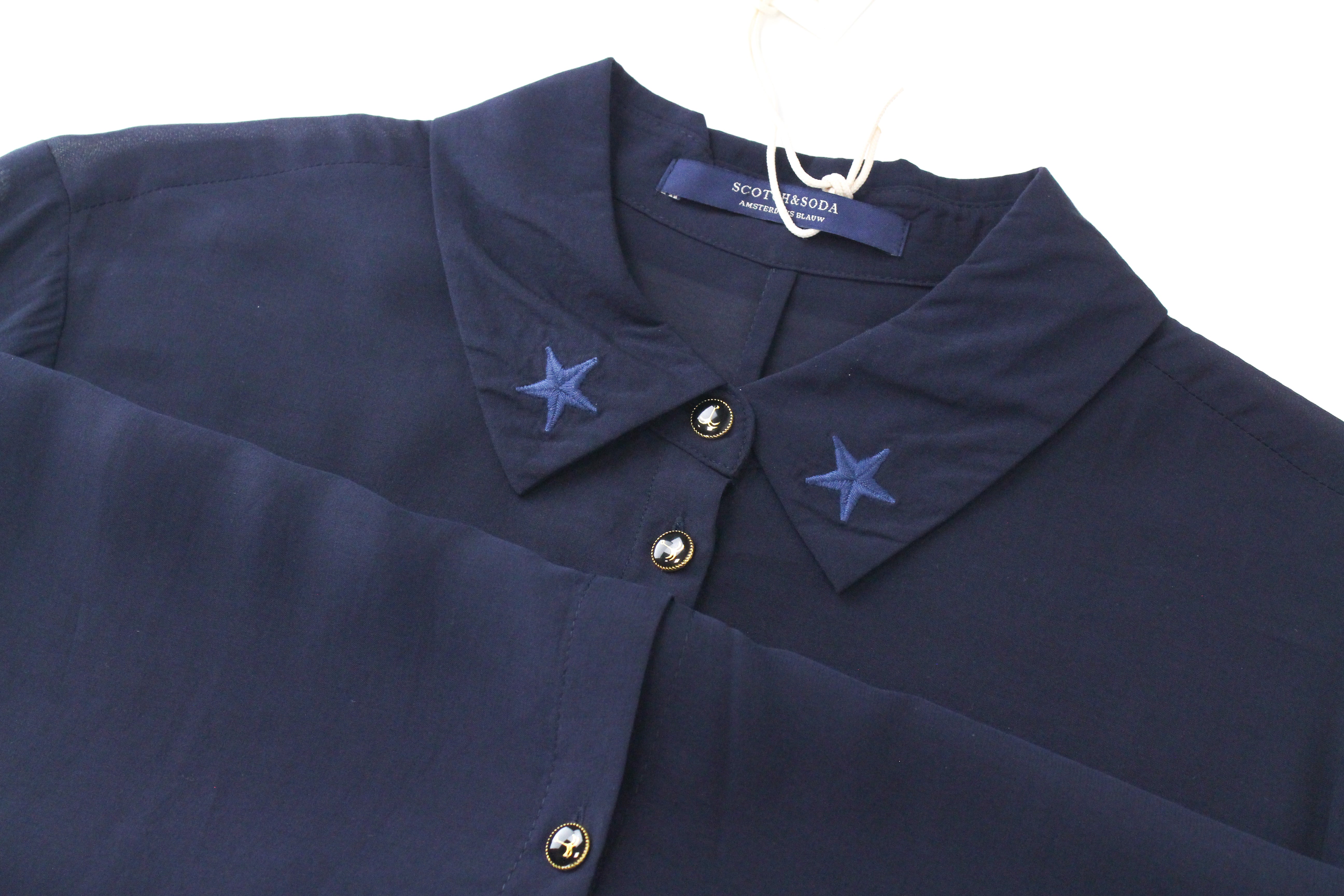 SCOTCH & SODA  Blauw Shirt XS Navy Womens Button-Up Flared Lightweight Top