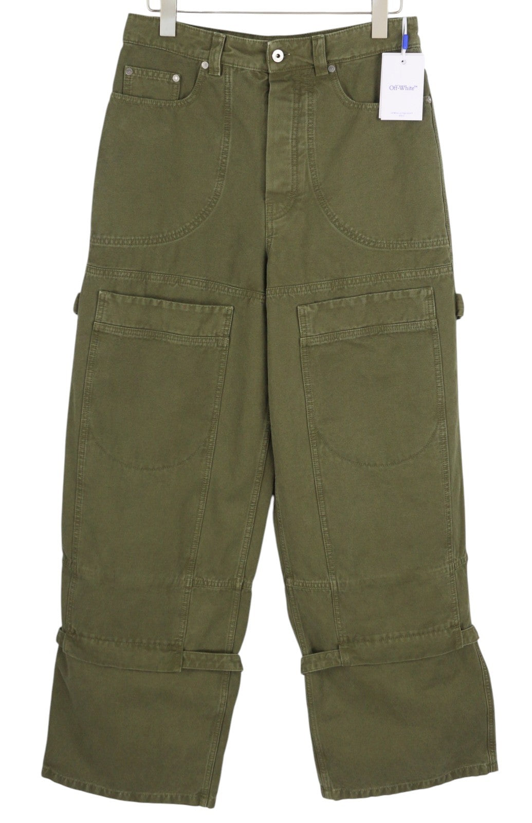 OFF-WHITE Garmdyed Canv Relax Men Jeans W30 Green Button Fly Straight RRP€799