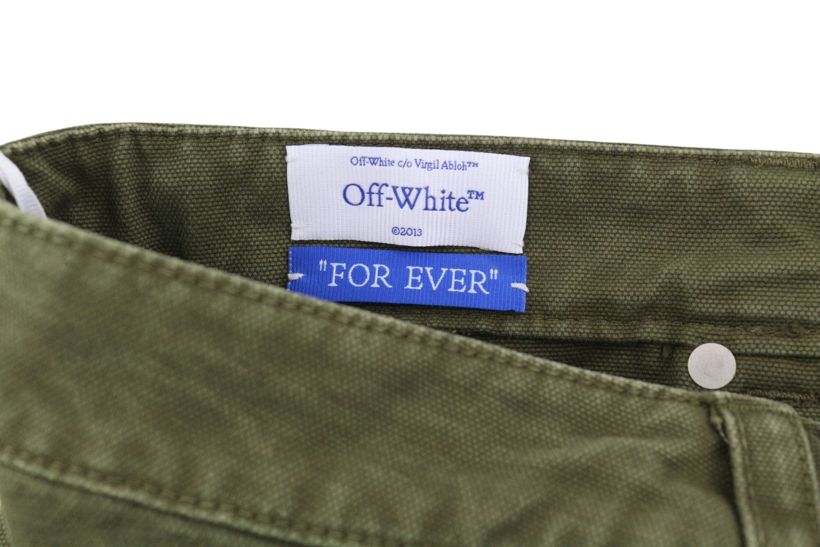 OFF-WHITE Garmdyed Canv Relax Men Jeans W30 Green Button Fly Straight RRP€799