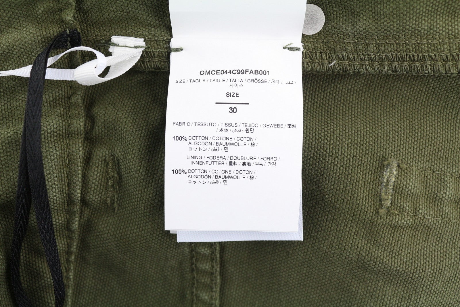 OFF-WHITE Garmdyed Canv Relax Men Jeans W30 Green Button Fly Straight RRP€799