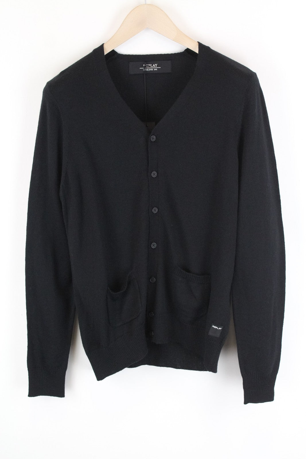 REPLAY Wool  Cardigan S  Knit Jumper Black Long Sleeve with Pocket