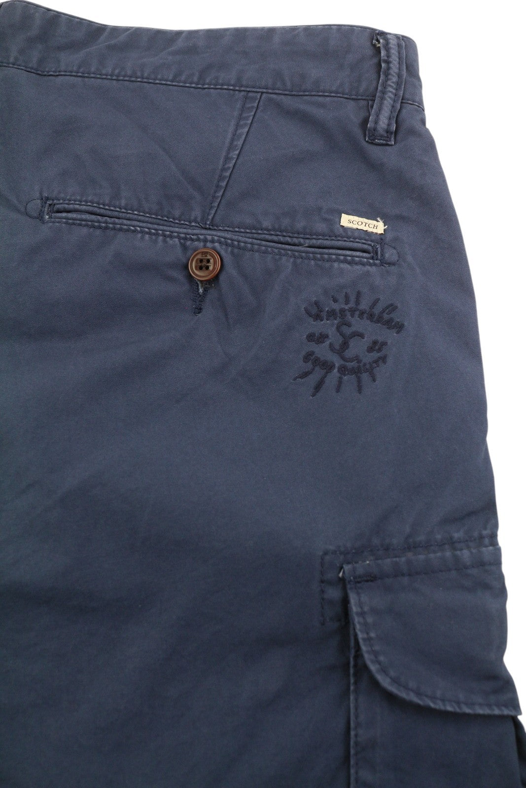 SCOTCH & SODA Men Shorts W30 Blue Cargo Zip Fly 5-Design Pockets Logo Casual