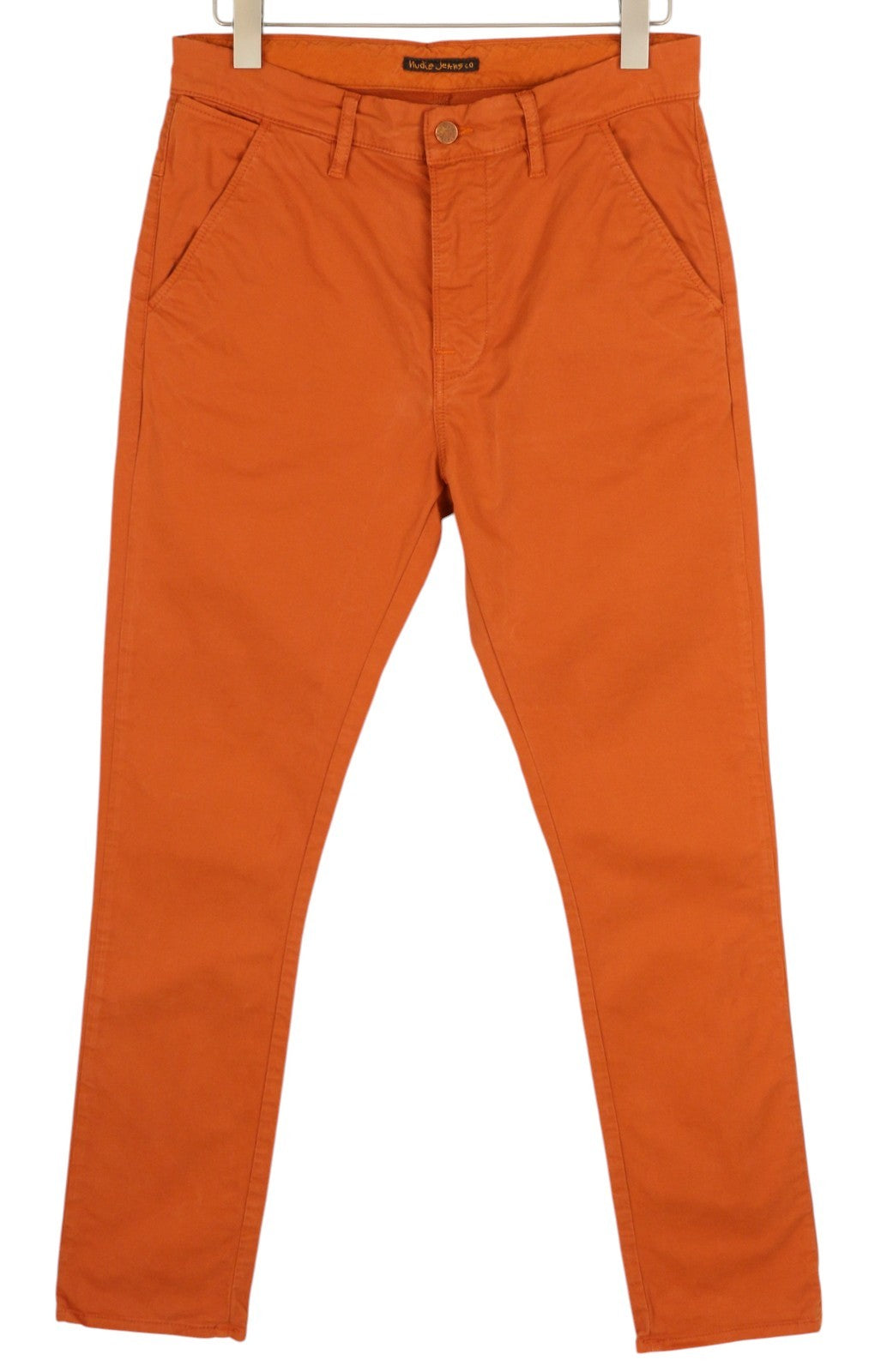 NUDIE JEANS Khaki Slim Org. Warm Orange Men Trousers W31/L32 Chino Zip Fly Logo
