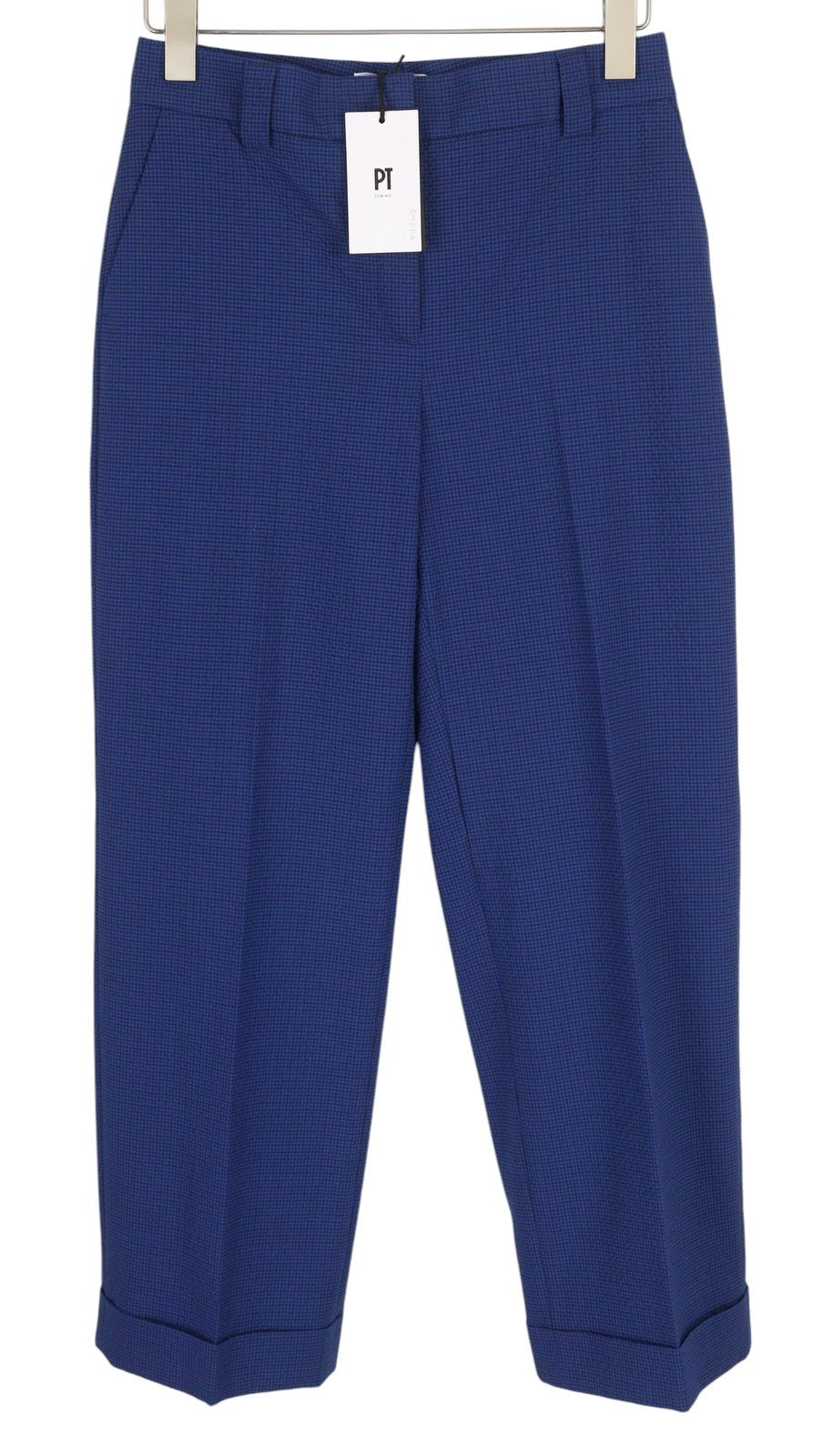 PT TORINO Ambra Women Trousers 40 W30 Blue Patterned Turn-Up Tapered Ankle
