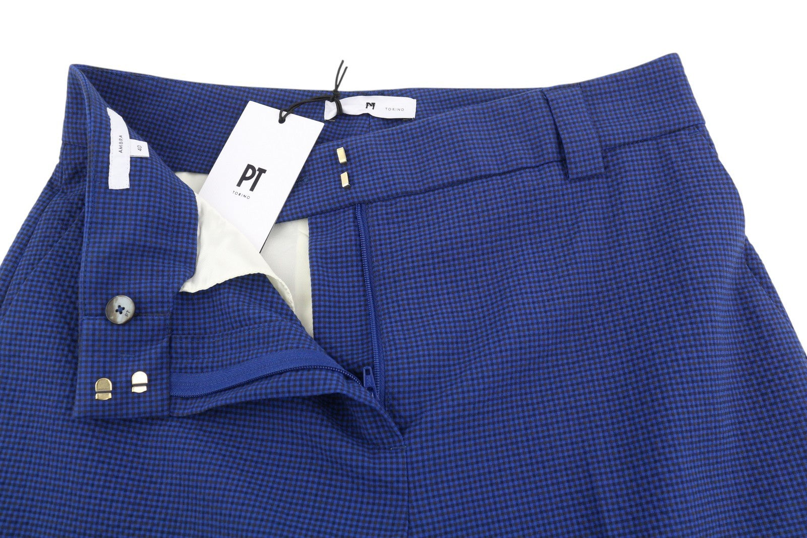 PT TORINO Ambra Women Trousers 40 W30 Blue Patterned Turn-Up Tapered Ankle