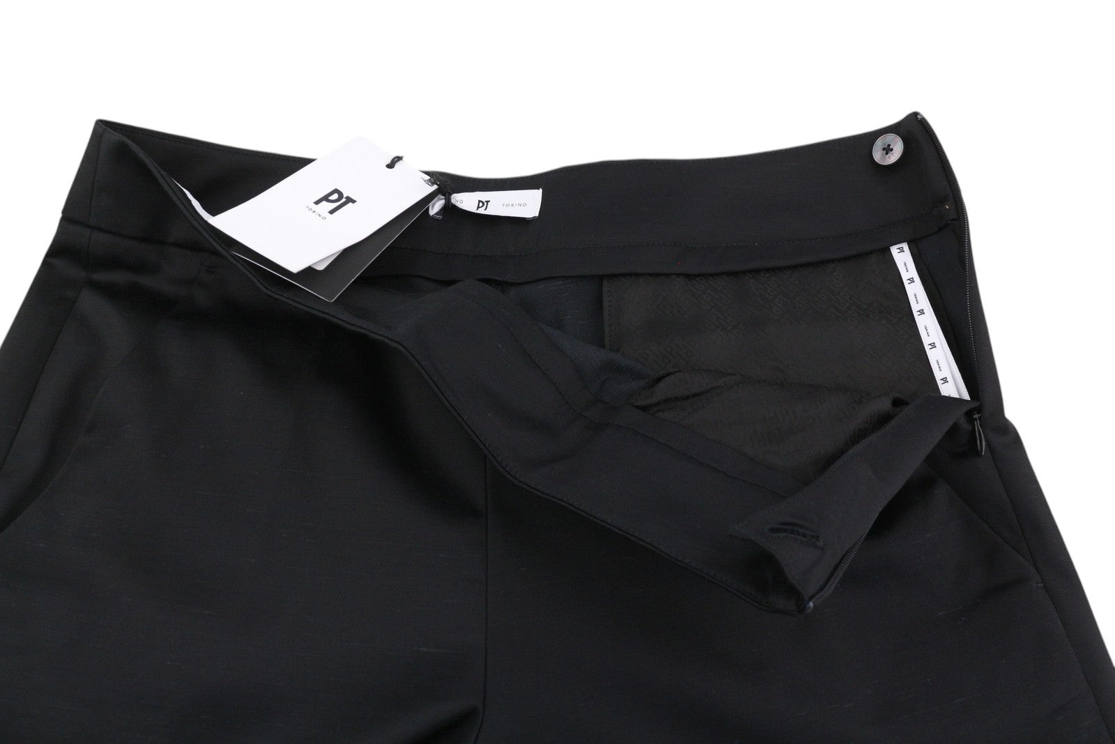 PT TORINO Taylor Women Trousers 46 W33 Black Silk Blend High Waist Flared Leg