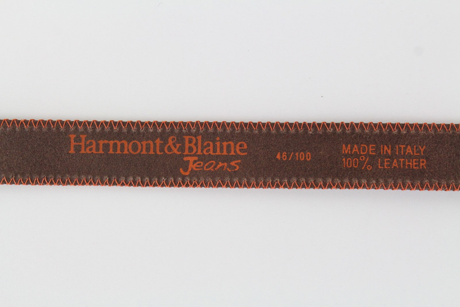 HARMONT & BLAINE Belt 100cm Brown Leather Orange Stitch Round Edge