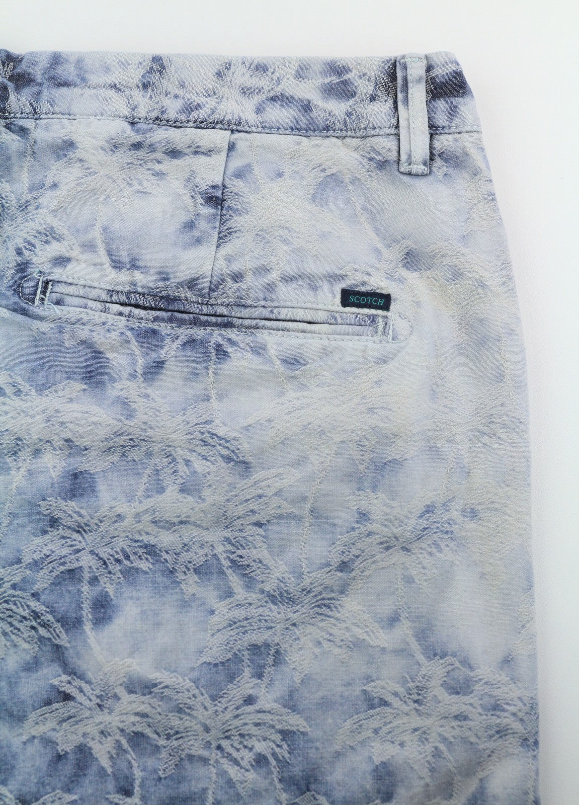 SCOTCH & SODA Men Shorts W32 Chino Washed Blue Embroidered Zipper Logo Casual