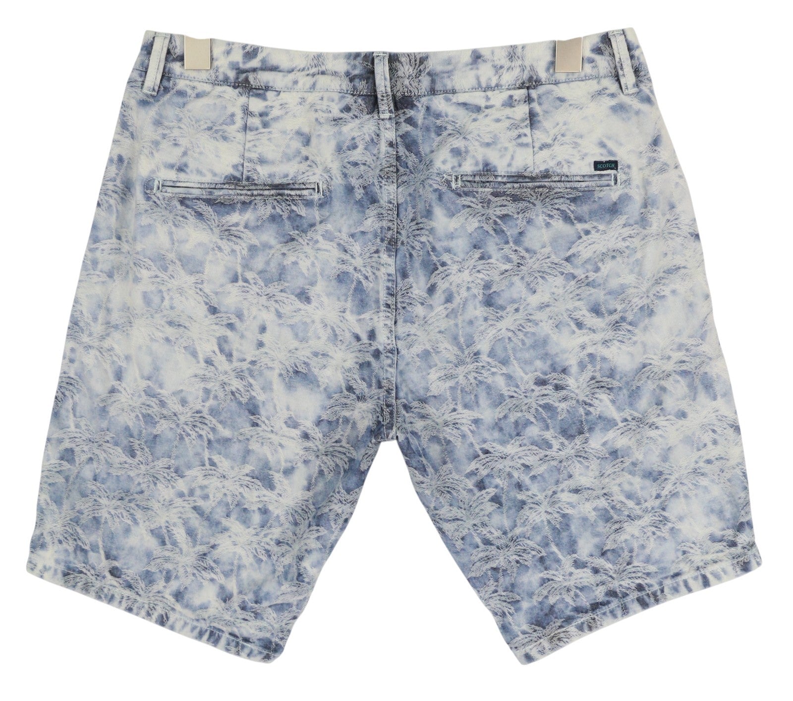 SCOTCH & SODA Men's Shorts W32 Chino Washed Blue Embroidered Zip Fly Logo Casual