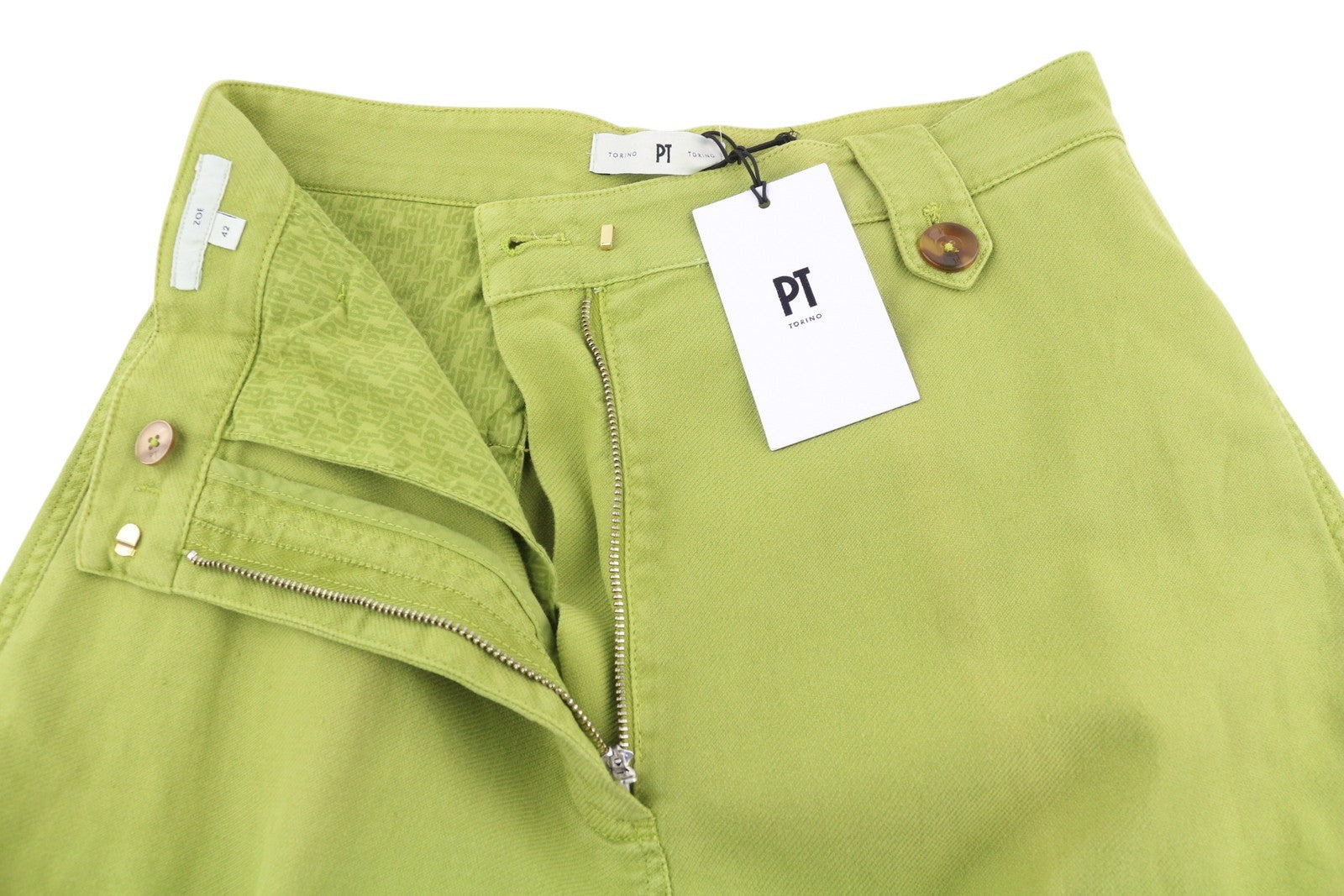 PT TORINO Zoe Women Trousers 42 W28 Green Cargo High Waist Linen Blend Tapered
