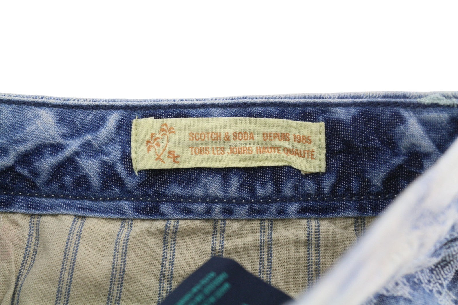 SCOTCH & SODA Men Shorts W29 Chino Washed Blue Embroidered Zip Fly Logo Casual