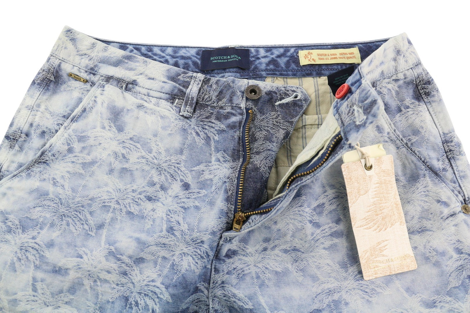 SCOTCH & SODA Men Shorts W29 Chino Washed Blue Embroidered Zip Fly Logo Casual