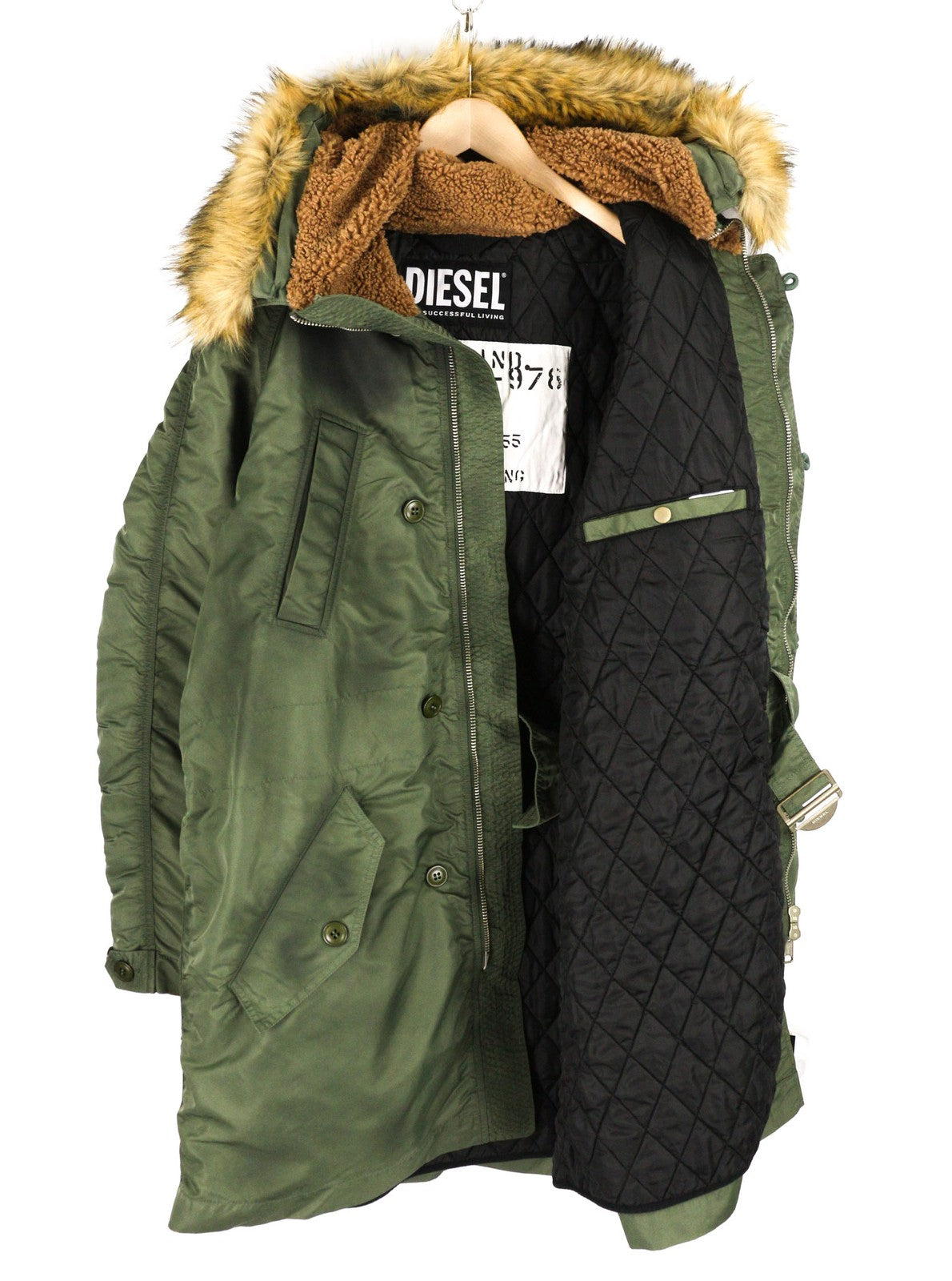 DIESEL W-Claud Mens Jacket L Oversized Parka RRP€395 Removable Faux Fur Hood