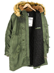 DIESEL W-Claud Mens Jacket L Oversized Parka RRP€395 Removable Faux Fur Green