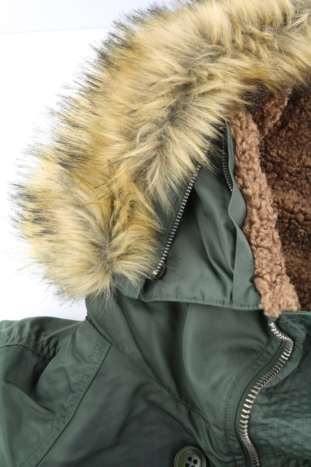 DIESEL W-Claud Mens Jacket L Oversized Parka RRP€395 Removable Faux Fur Green