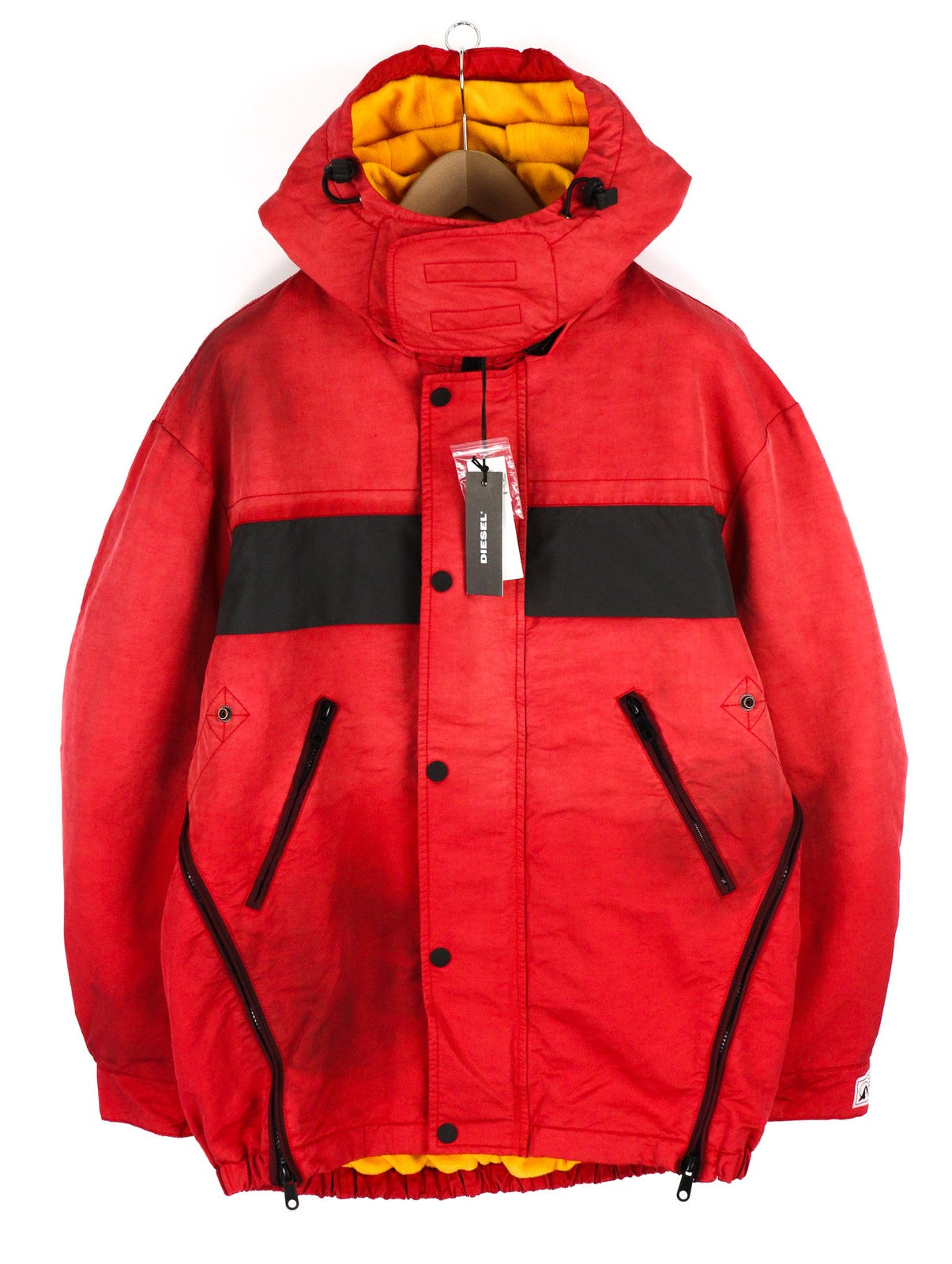 DIESEL W-Trodd Mens Jacket M Oversized Fleece Lined Hooded Coated RRP€395 Red