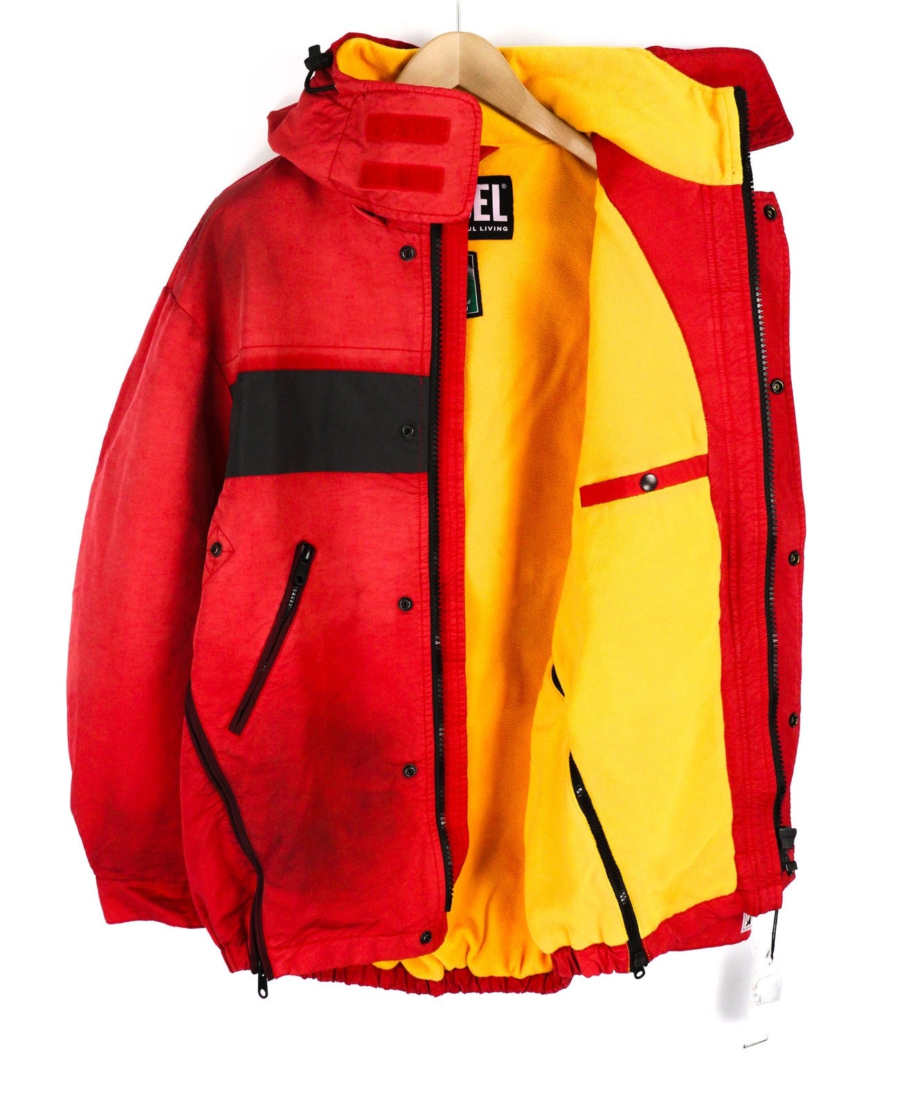 DIESEL W-Trodd Mens Jacket M Oversized Fleece Lined Hooded Coated RRP€395 Red