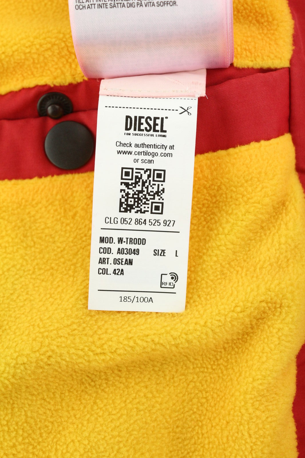 DIESEL W-Trodd Mens Jacket L Oversized Fleece Lined Hooded Coated Red RRP€395