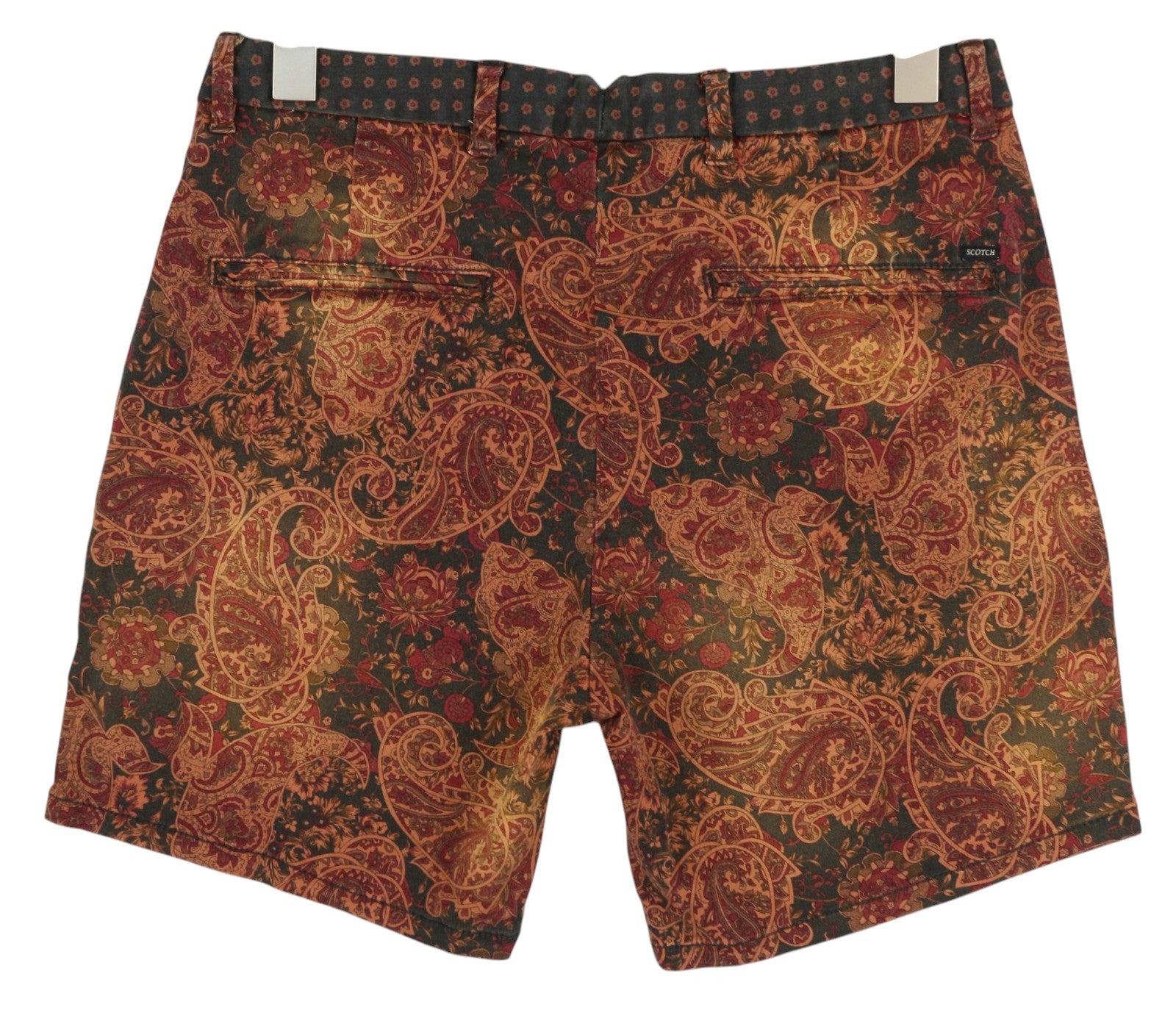 SCOTCH & SODA Men Shorts W30 Brown Paisley Pattern Zipper Logo Casual Chino