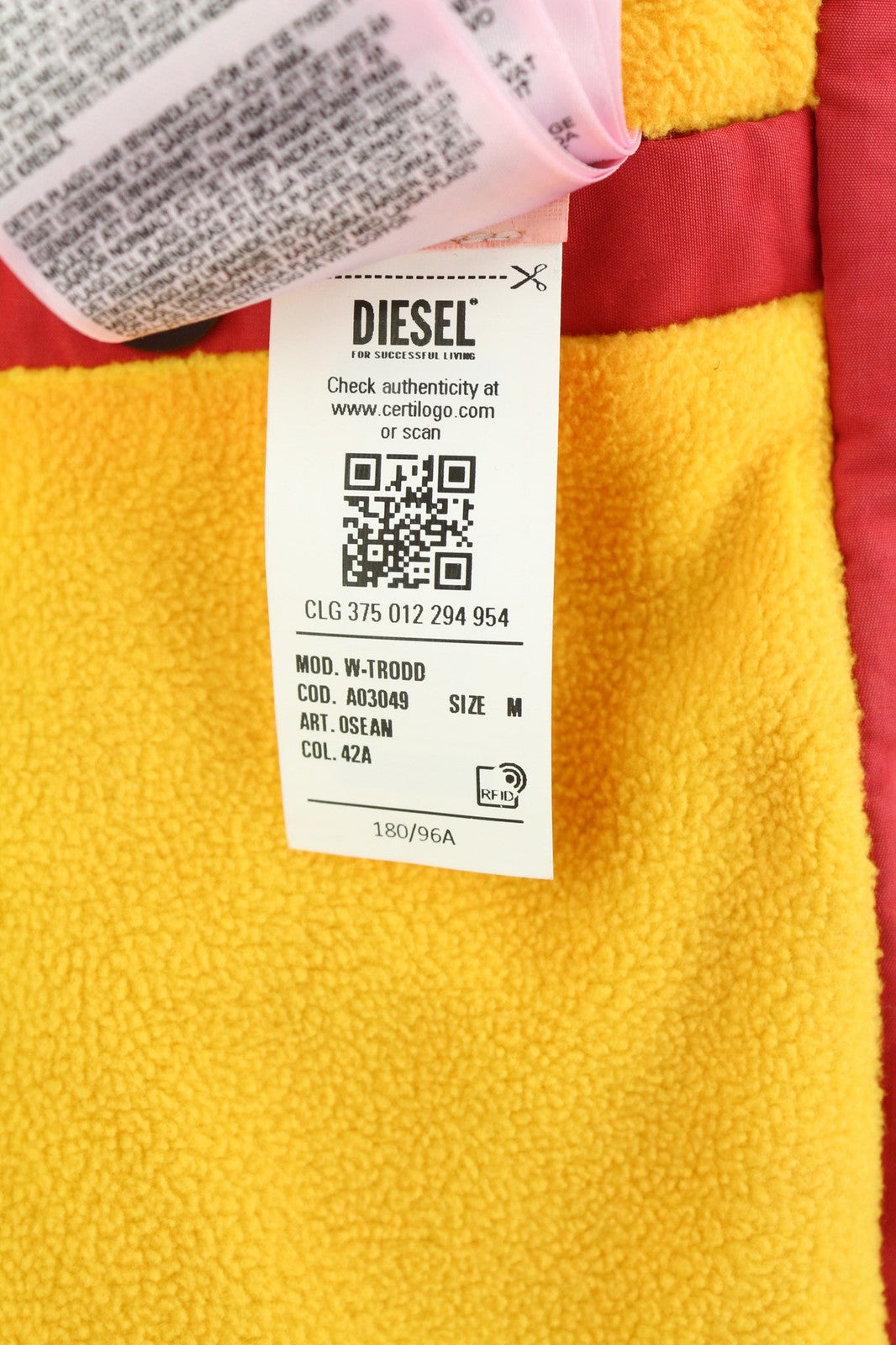 DIESEL W-Trodd Mens Jacket M Oversized Fleece Lined Hooded Coated Red RRP€395