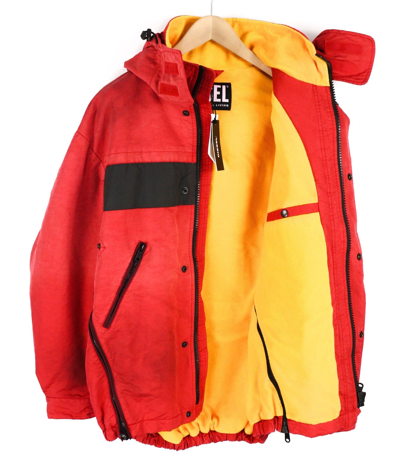 DIESEL W-Trodd Mens Jacket M Oversized Fleece Lined Hooded Coated Red RRP€395