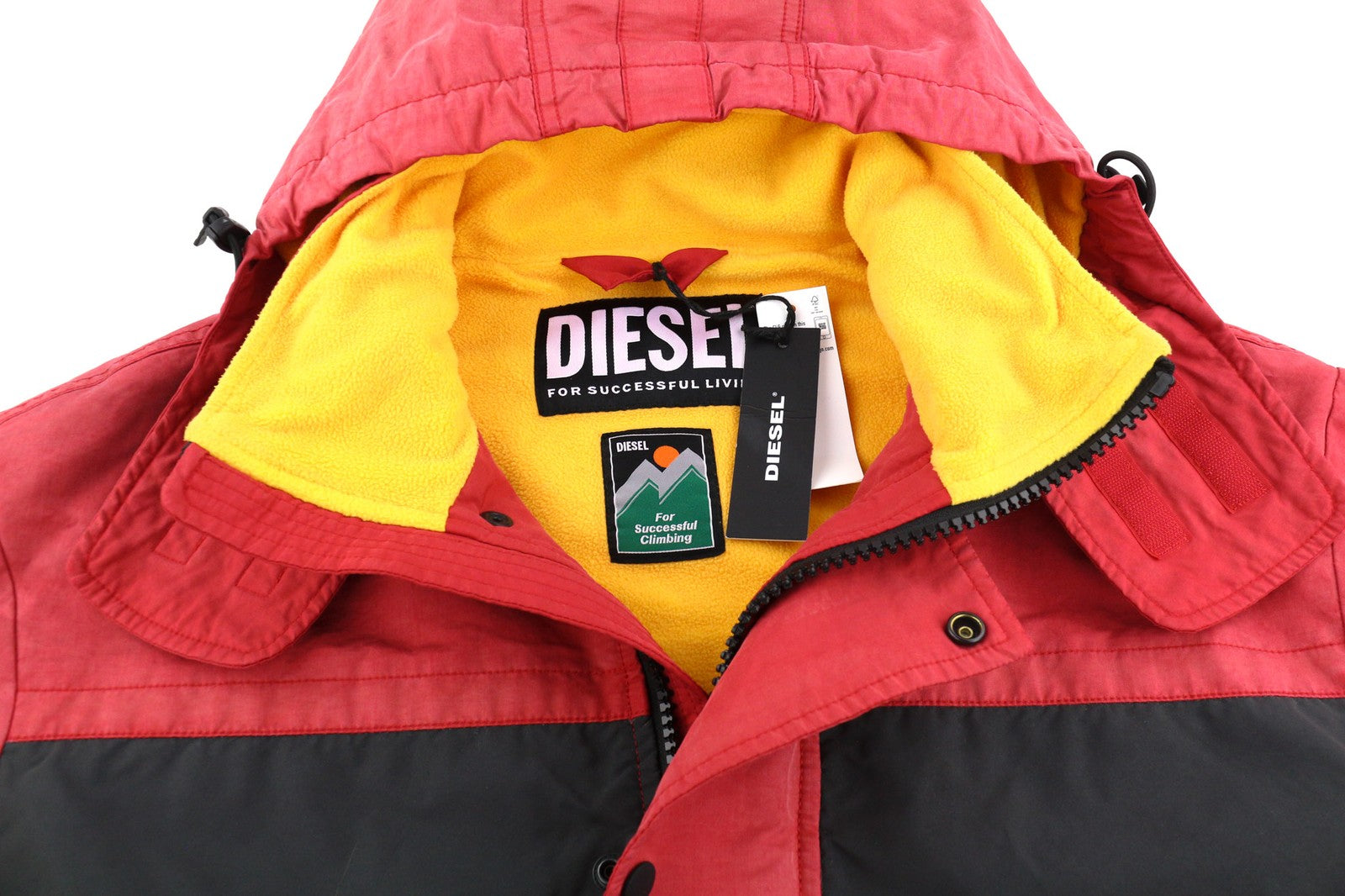 DIESEL W-Trodd Mens Jacket M Oversized Fleece Lined Hooded Coated Red RRP€395