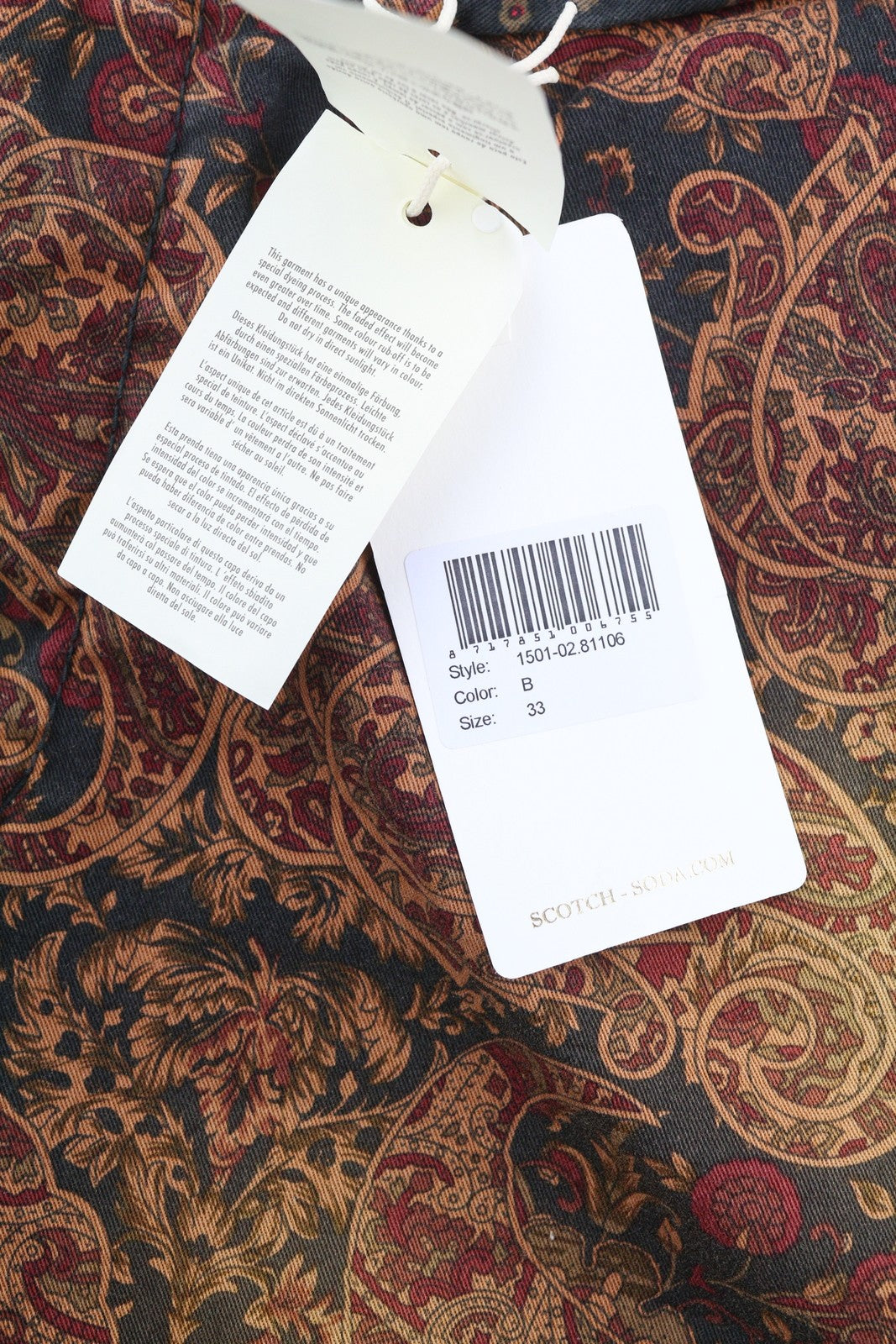 SCOTCH & SODA Men Shorts W33 Brown Paisley Pattern Zip Fly Logo Casual Chino