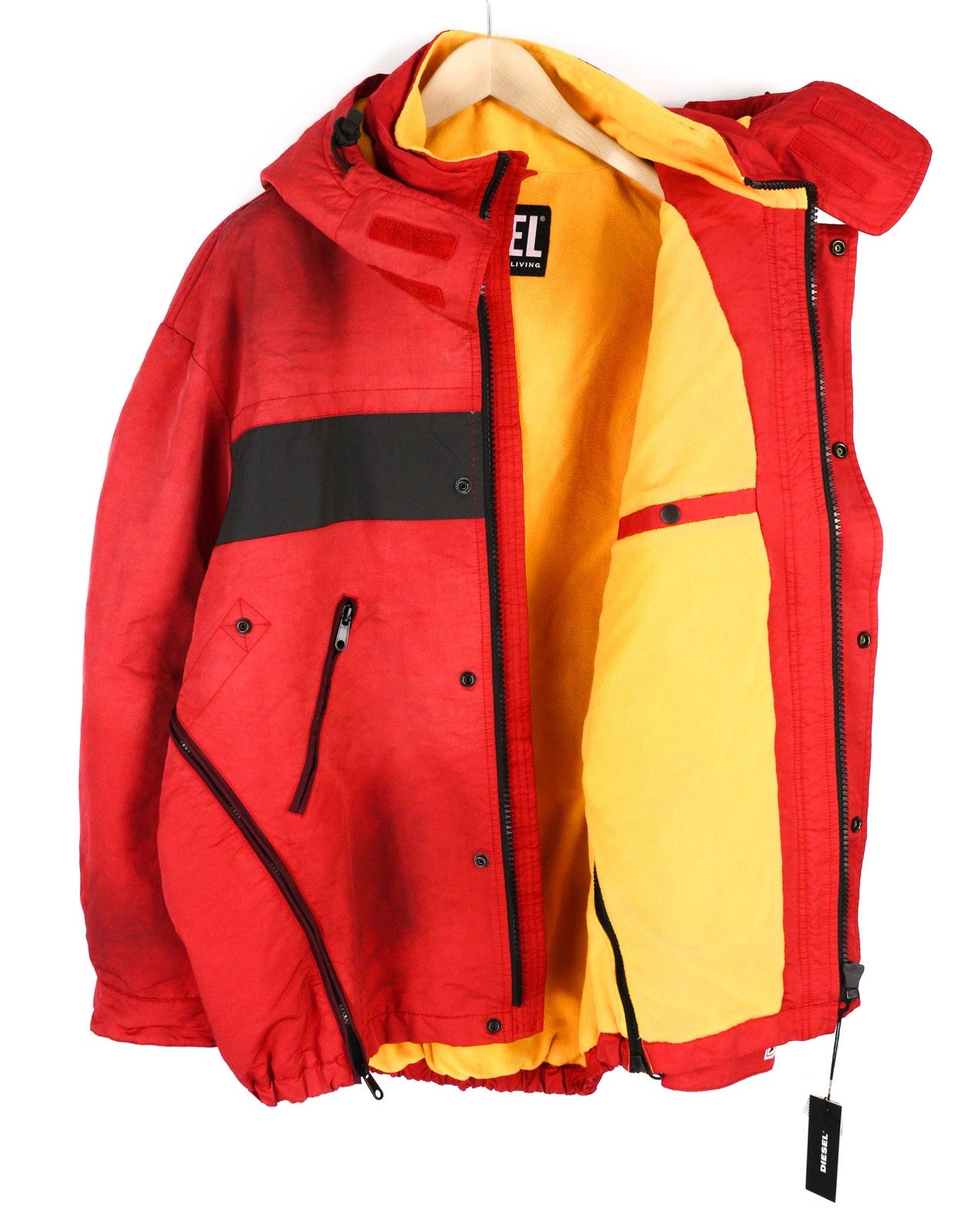 DIESEL W-Trodd Mens Jacket L Oversized Fleece Lined Hooded Coated Red RRP€395