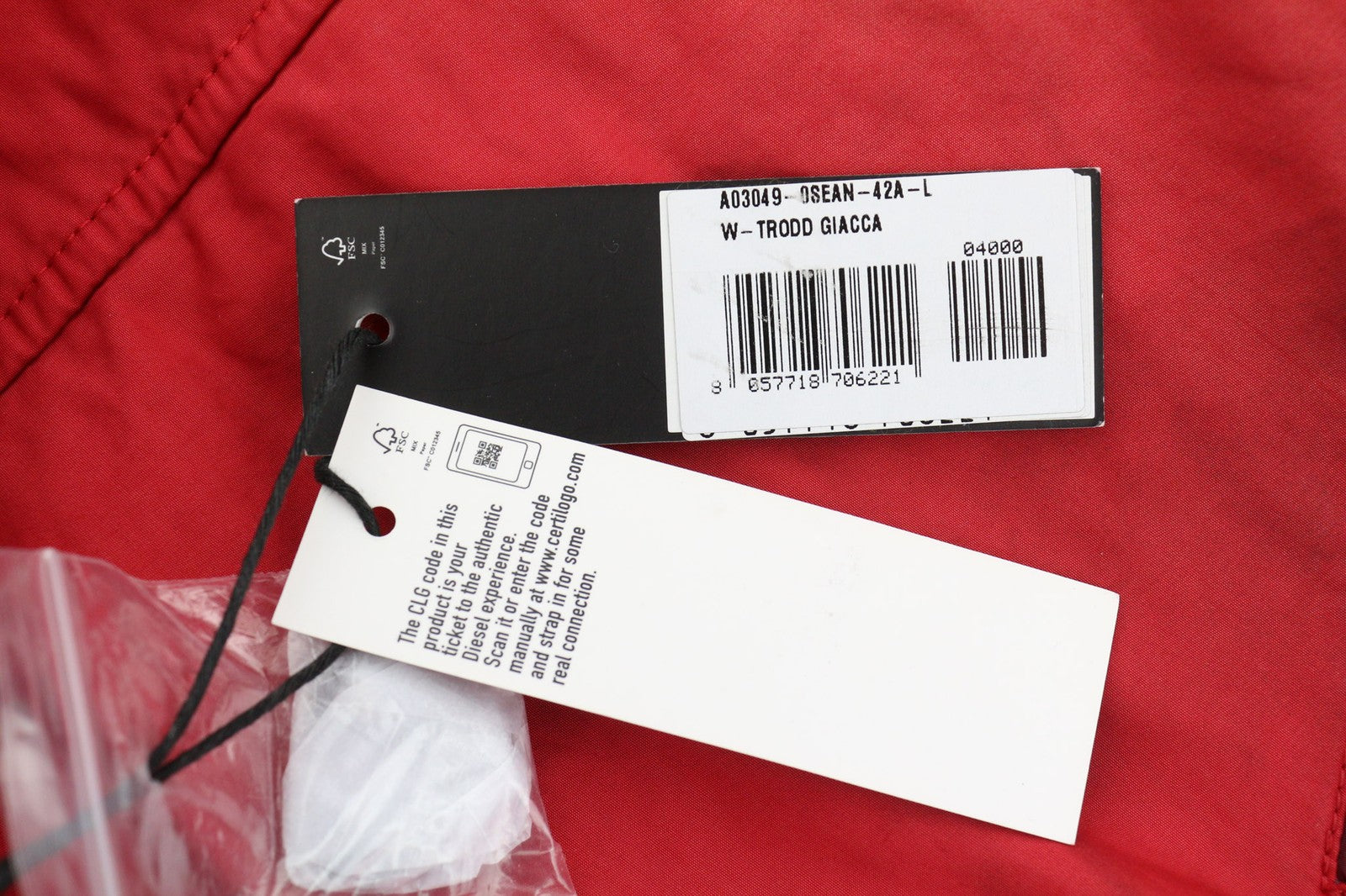 DIESEL W-Trodd Mens Jacket L Oversized Fleece Lined Hooded Coated Red RRP€395